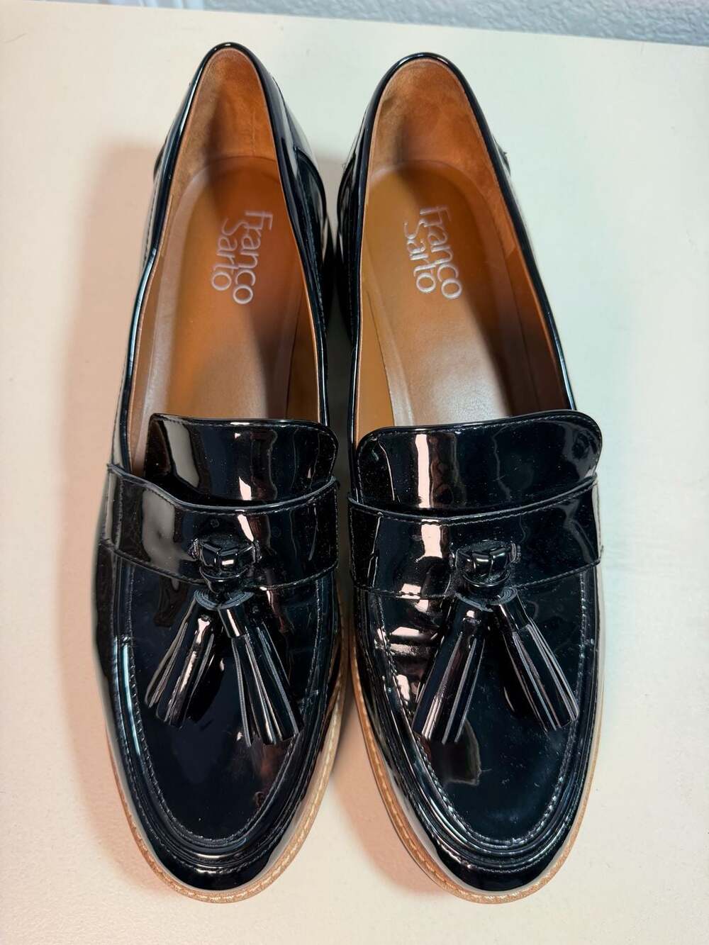 Franco Sarto Black Patent Tassel Platform Loafers Size 11M - Picture 3 of 8